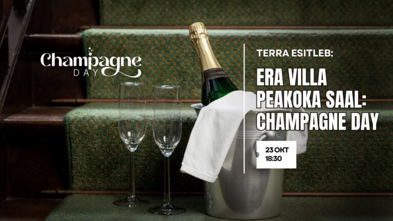 Champagne Day Era Villa Peakoka saalis 23. oktoobril – šampanjapudel jääämbris ja klaasid